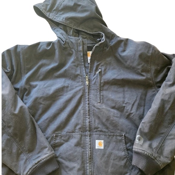 Carhartt J140 Black Insulated Hooded Jacket 2XL Tall Thinsulate Workwear Coat - Picture 1 of 10